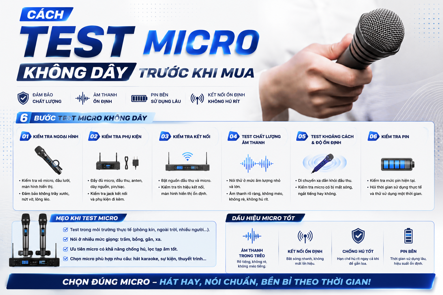 Cách test micro không dây trước khi mua - Tránh chọn nhầm, hát không như ý